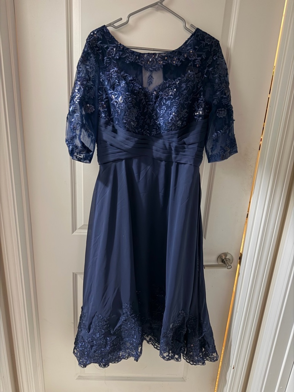 Elegant Navy Blue Lace A-Line Dress